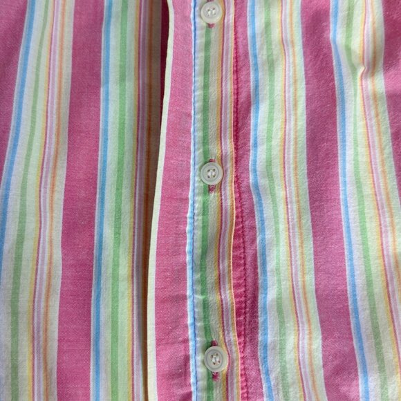 IZOD Button-Down Shirt Womens Pink Multicolor Striped Cotton Short Sleeve - Picture 5 of 6